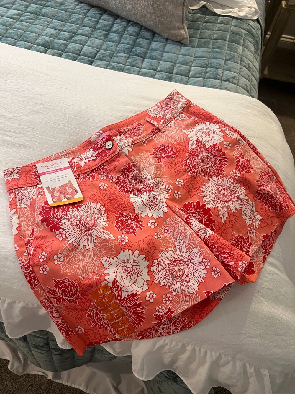 Isaac Mizrahi Coral and White Floral Shorts